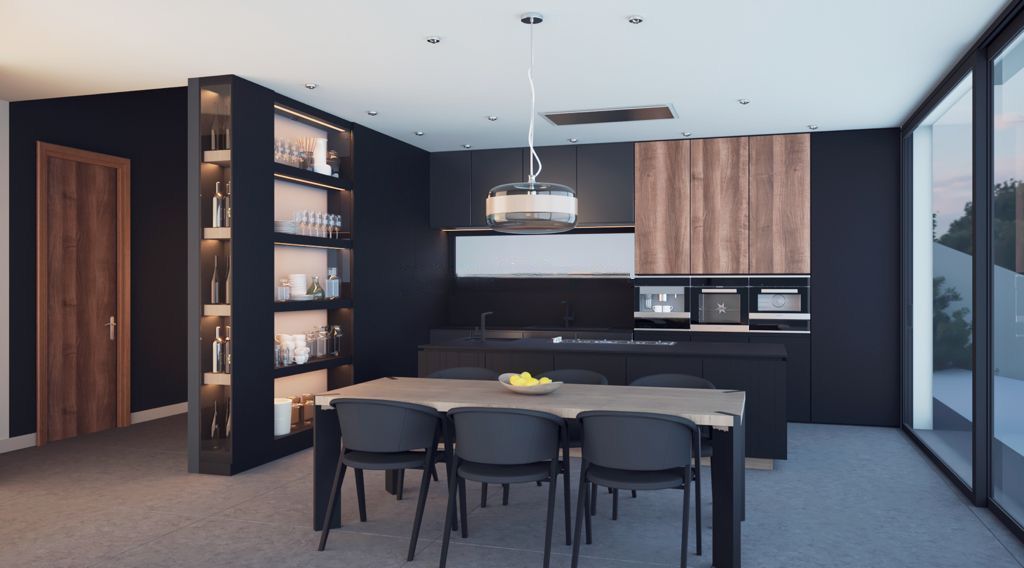 Open-plan kitchen and dining area in new-build villa, Altea la Vella, Altea