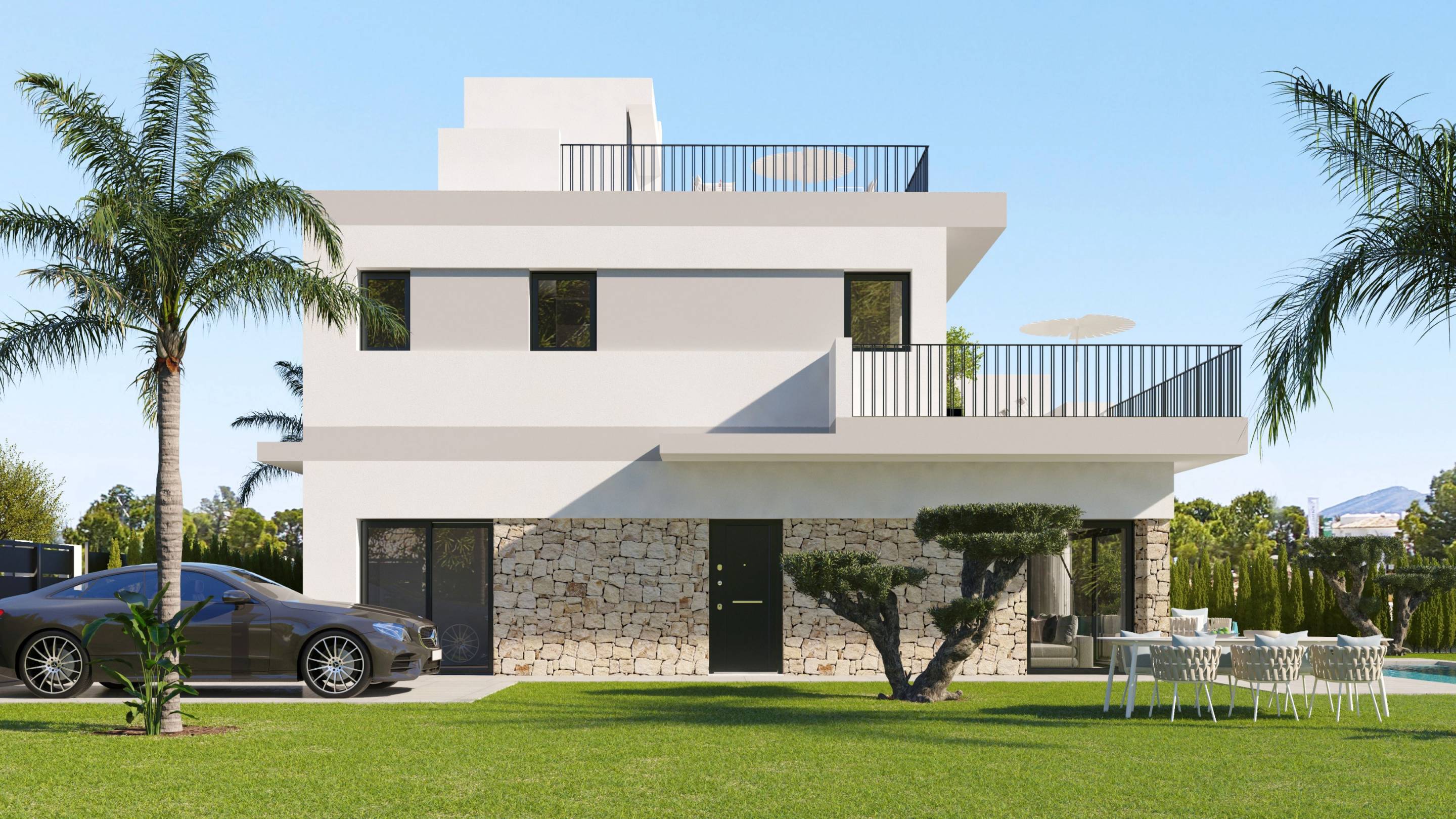 Front elevation of new-build villa in Bellavista, San Miguel De Salinas