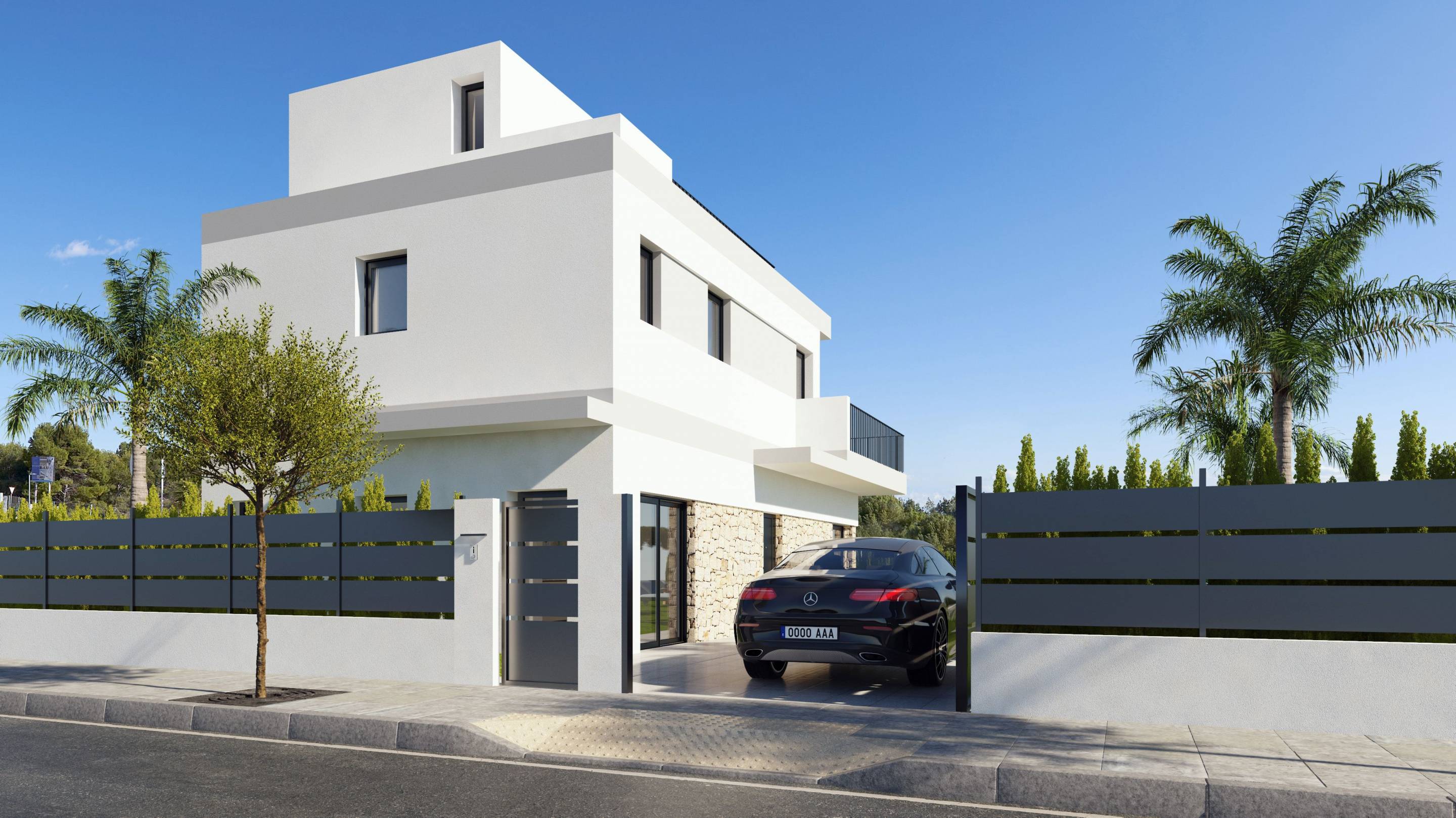 Garden and outdoor area of new-build villa on 357m2 plot in Bellavista