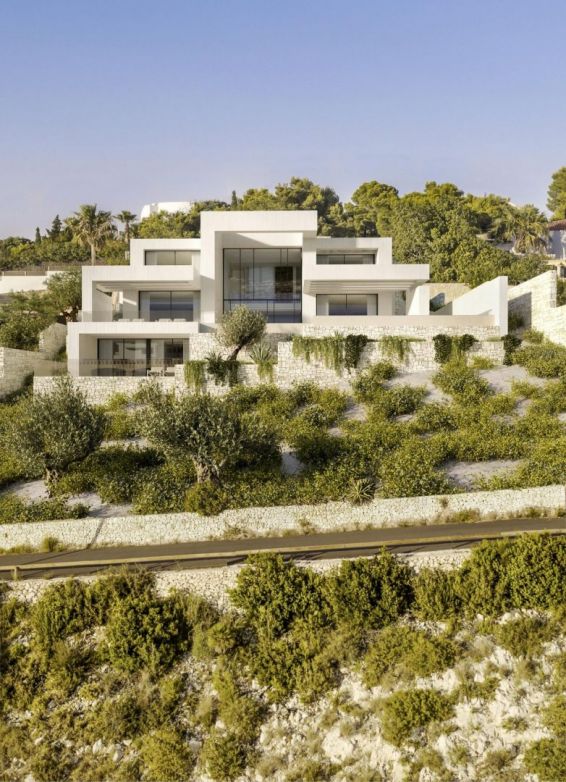 Front facade and entrance of new-build villa, Granadella, Jávea
