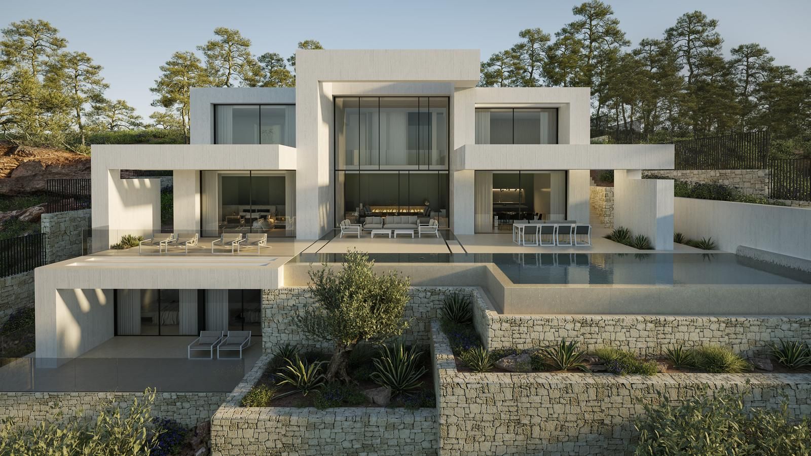 Covered terrace at ground level of new-build villa, Granadella, Jávea