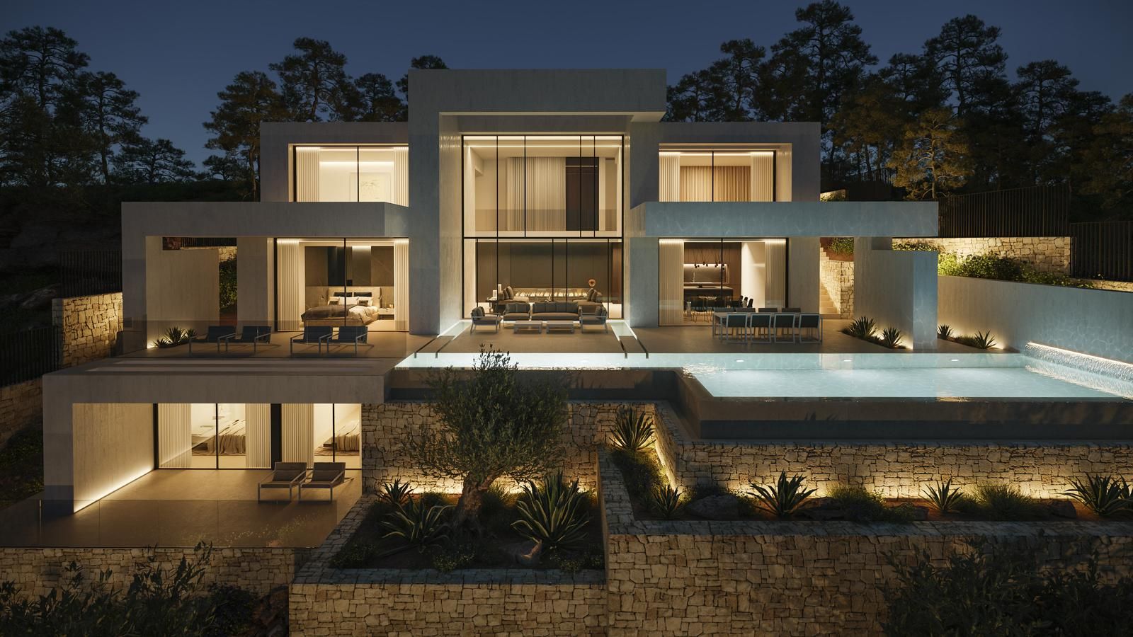 Contemporary bathroom with fitted units and walk-in shower, new-build villa, Granadella, Jávea