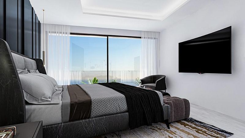 Master bedroom with built-in wardrobes in new-build villa, Cucarres, Calpe