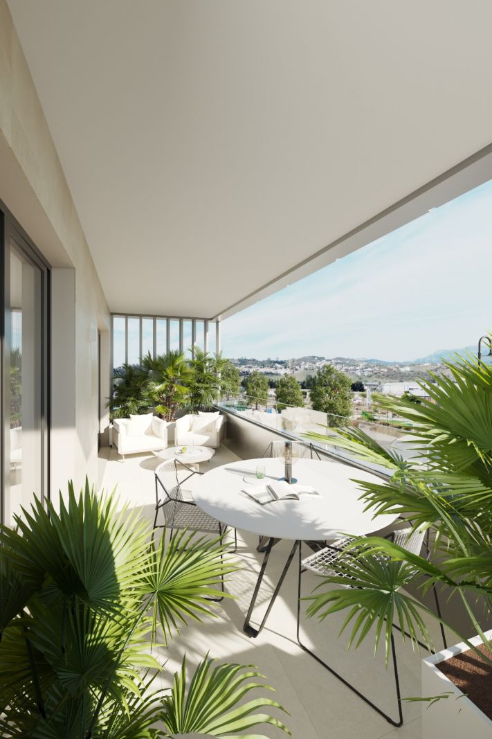 Street-level view of new-build development in Playa de los Boliches, Fuengirola