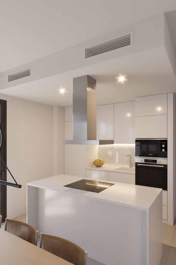 Kitchen area with fitted units in new-build apartment, Playa de los Boliches