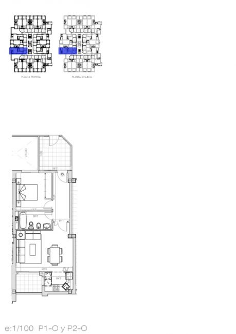 Floor plan showing 1-bedroom layout of ground-floor apartment, Los Dolses, Orihuela Costa