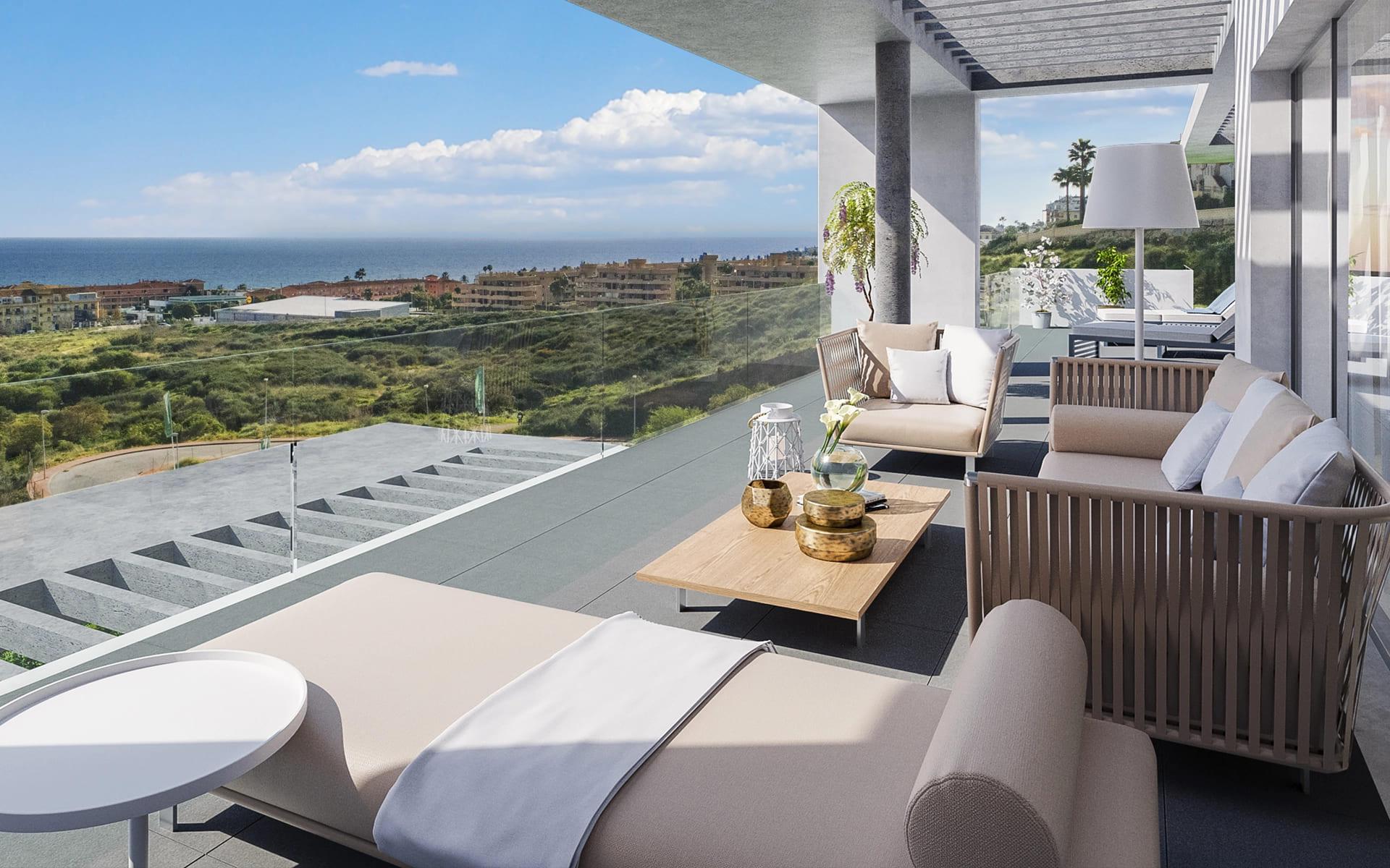 Main bathroom with walk-in shower in 2-bedroom new-build apartment, La Cala de Mijas