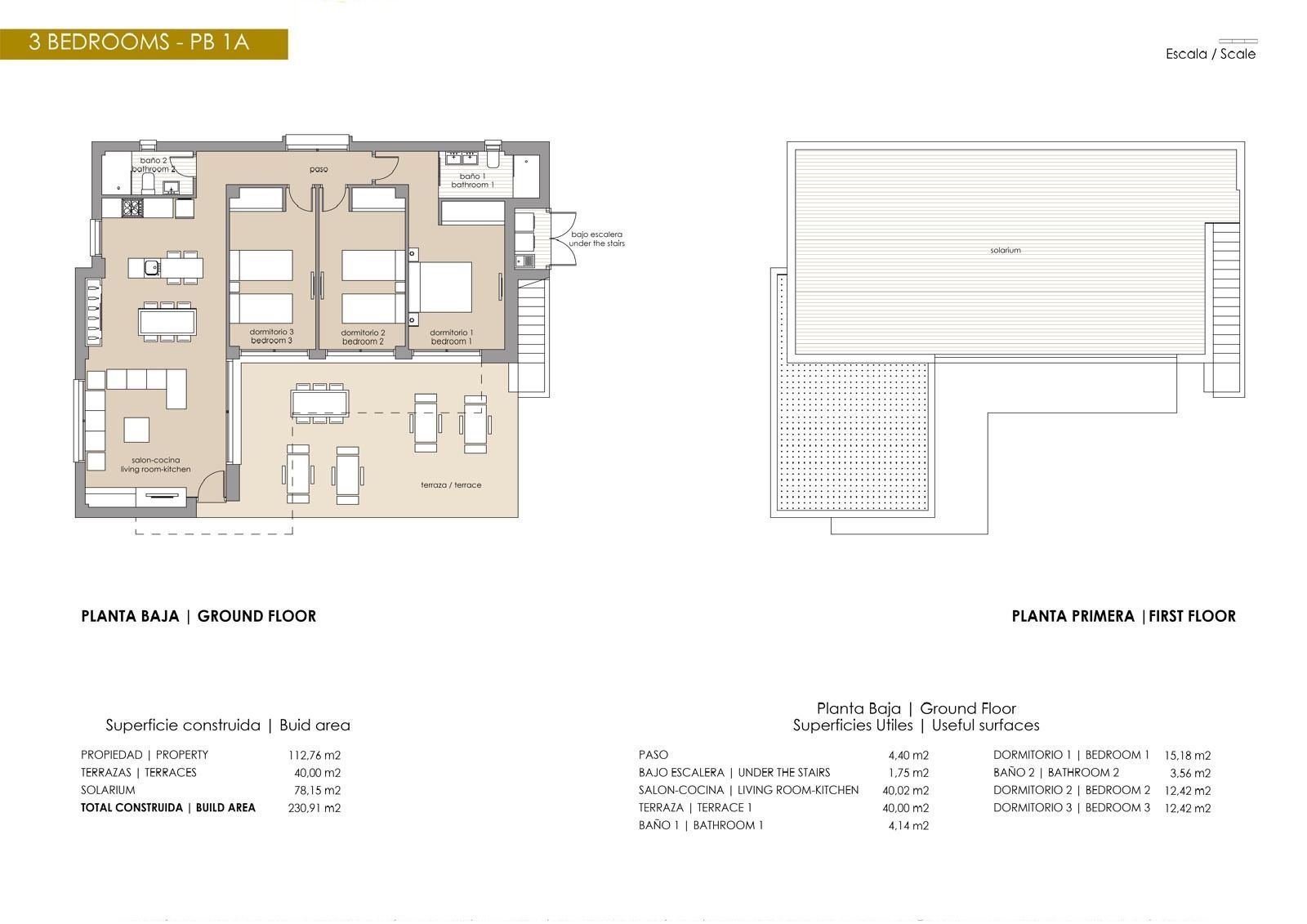 Ground-floor layout floor plan of 4-bedroom new-build villa in Desamparados, Orihuela, 235 m2