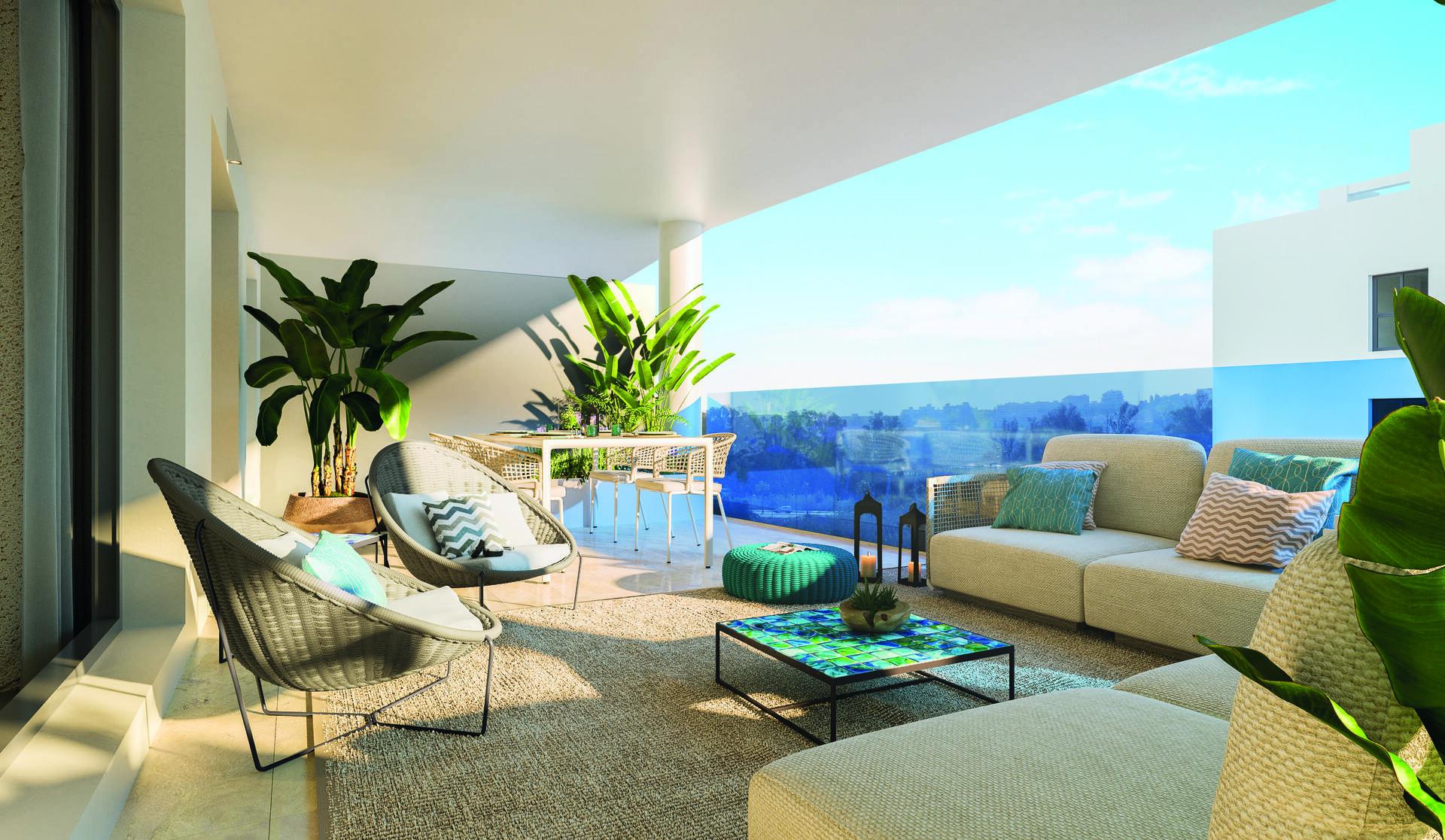 Double bedroom with window in first-floor new-build apartment, Las Flores, Mijas
