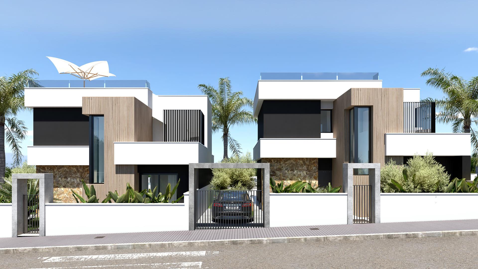 Plot boundary walls and exterior of new-build villa, Lo Marabú, Rojales