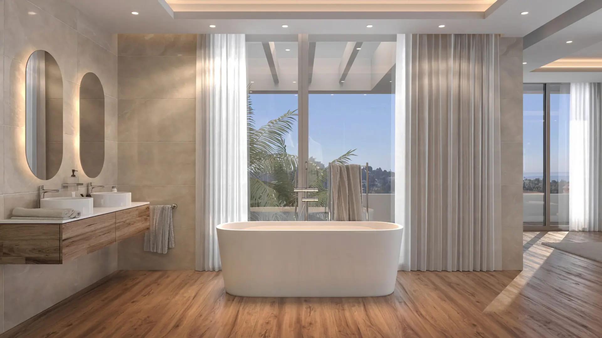 Guest bedroom interior in new-build villa, Cortés, Benahavis