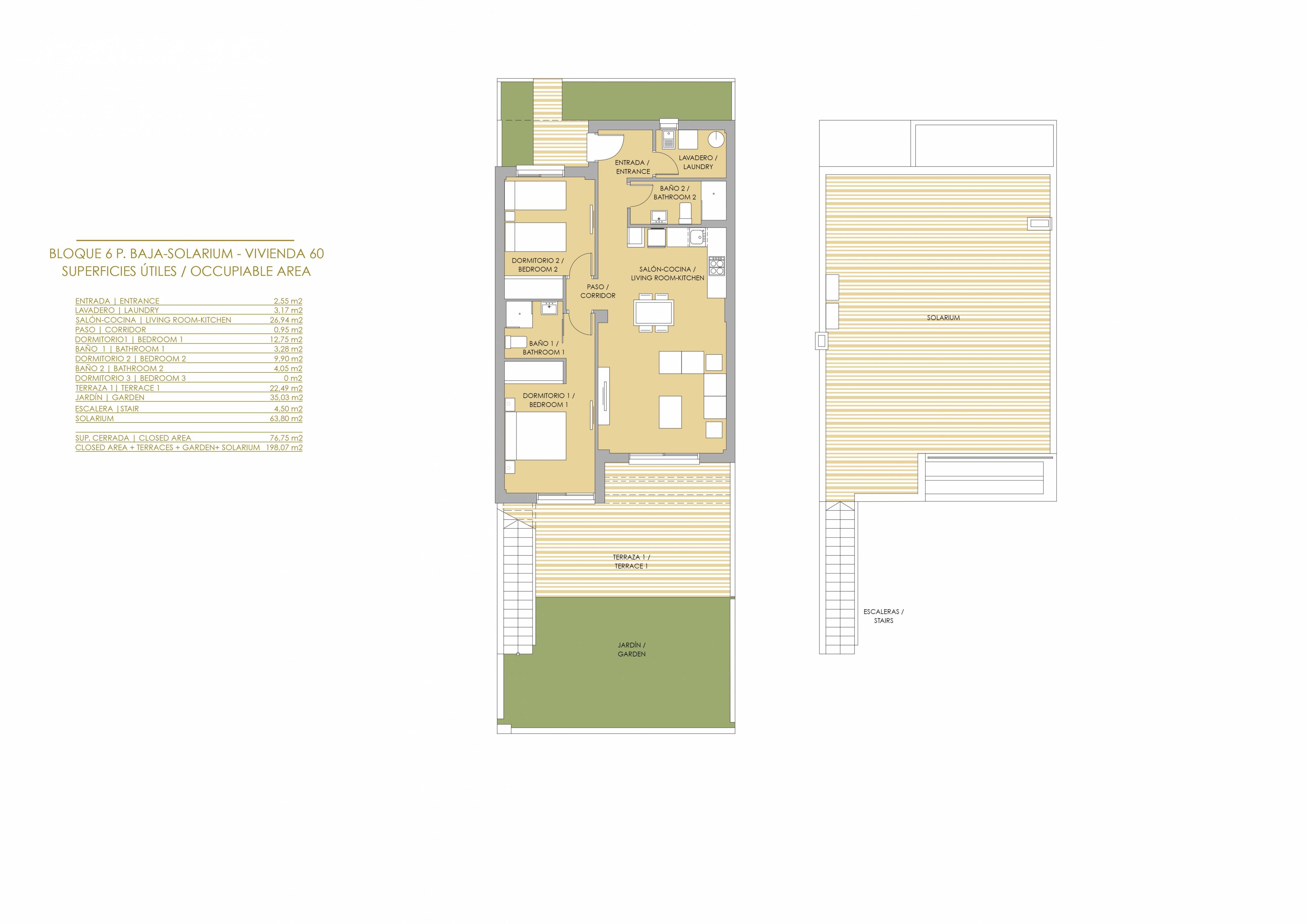 Floor plan of 2-bedroom ground-floor apartment in Desamparados-Hurchillo-Torremendo, Orihuela