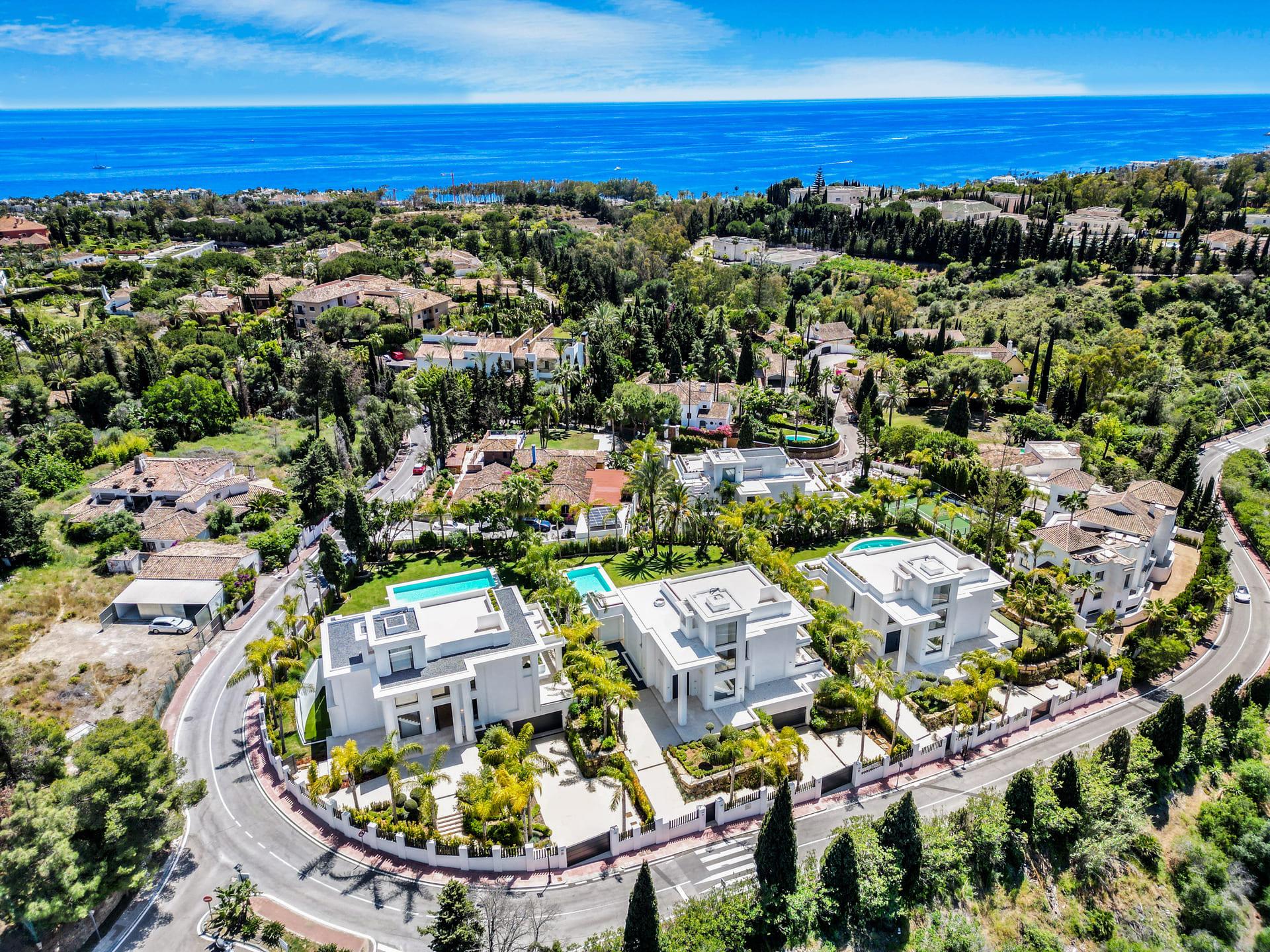 Landscaped garden with planting and lawn, new-build villa, Las Lomas de Río Verde, Marbella