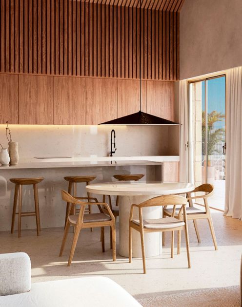 Open-plan living and dining area in 2-bedroom new-build apartment, La Carihuela, Torremolinos