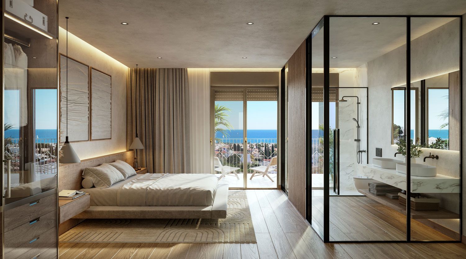 Main bedroom with built-in wardrobes in new-build apartment, La Carihuela, Torremolinos