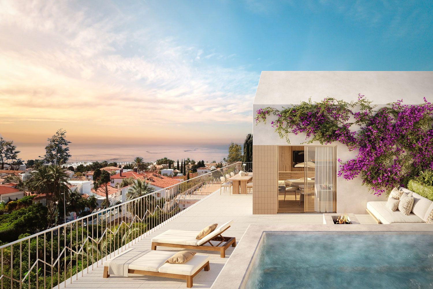Communal pool and terrace area in new-build development, La Carihuela, Torremolinos