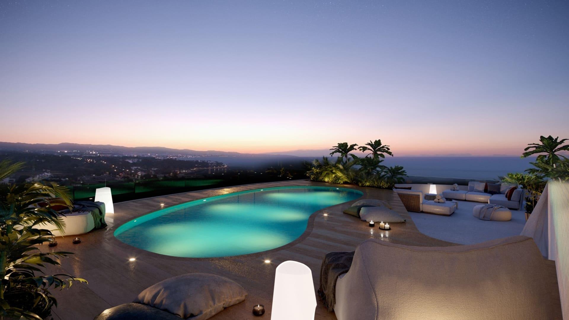 Open-plan living and dining area in 3-bedroom penthouse, El Higuerón
