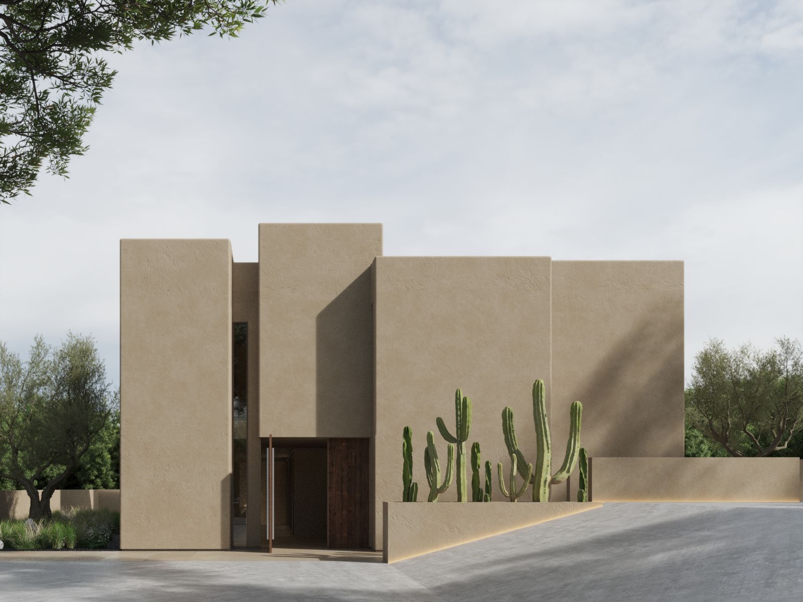 Rear exterior of single-storey new-build villa, Bello Horizonte, La Nucía