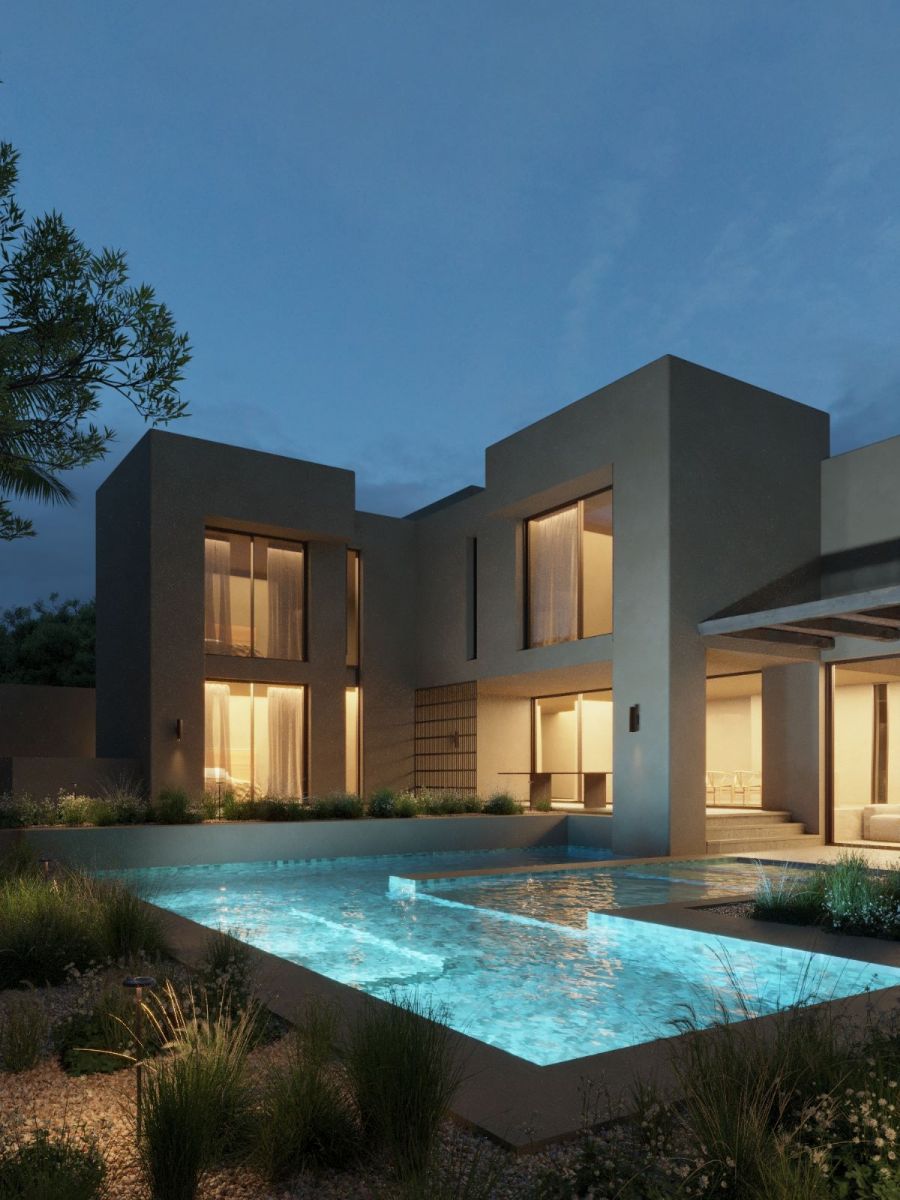 Front elevation of 3-bedroom single-storey new-build villa in Bello Horizonte, La Nucía