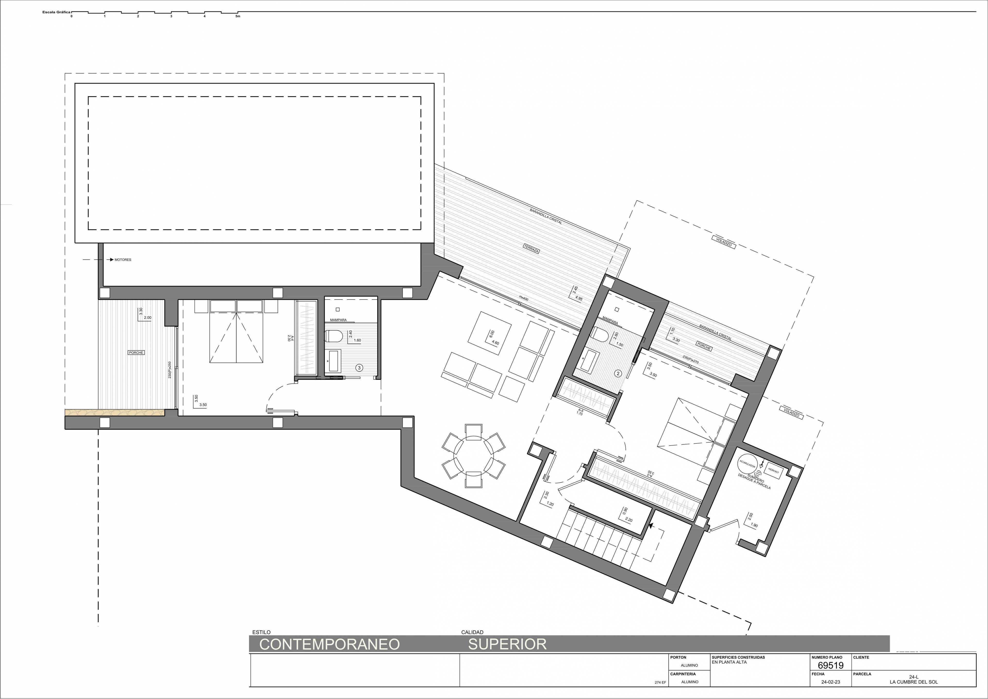 Upper-level floor plan of 3-bedroom new-build villa, Benitachell