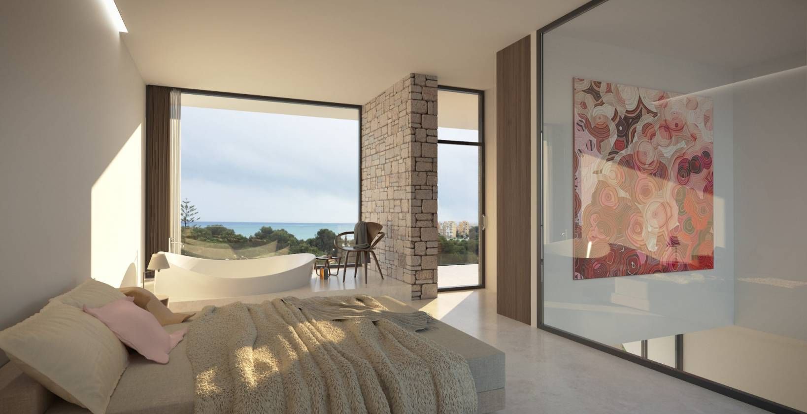 Open living area in 4-bedroom new-build villa, Campoamor, Orihuela Costa