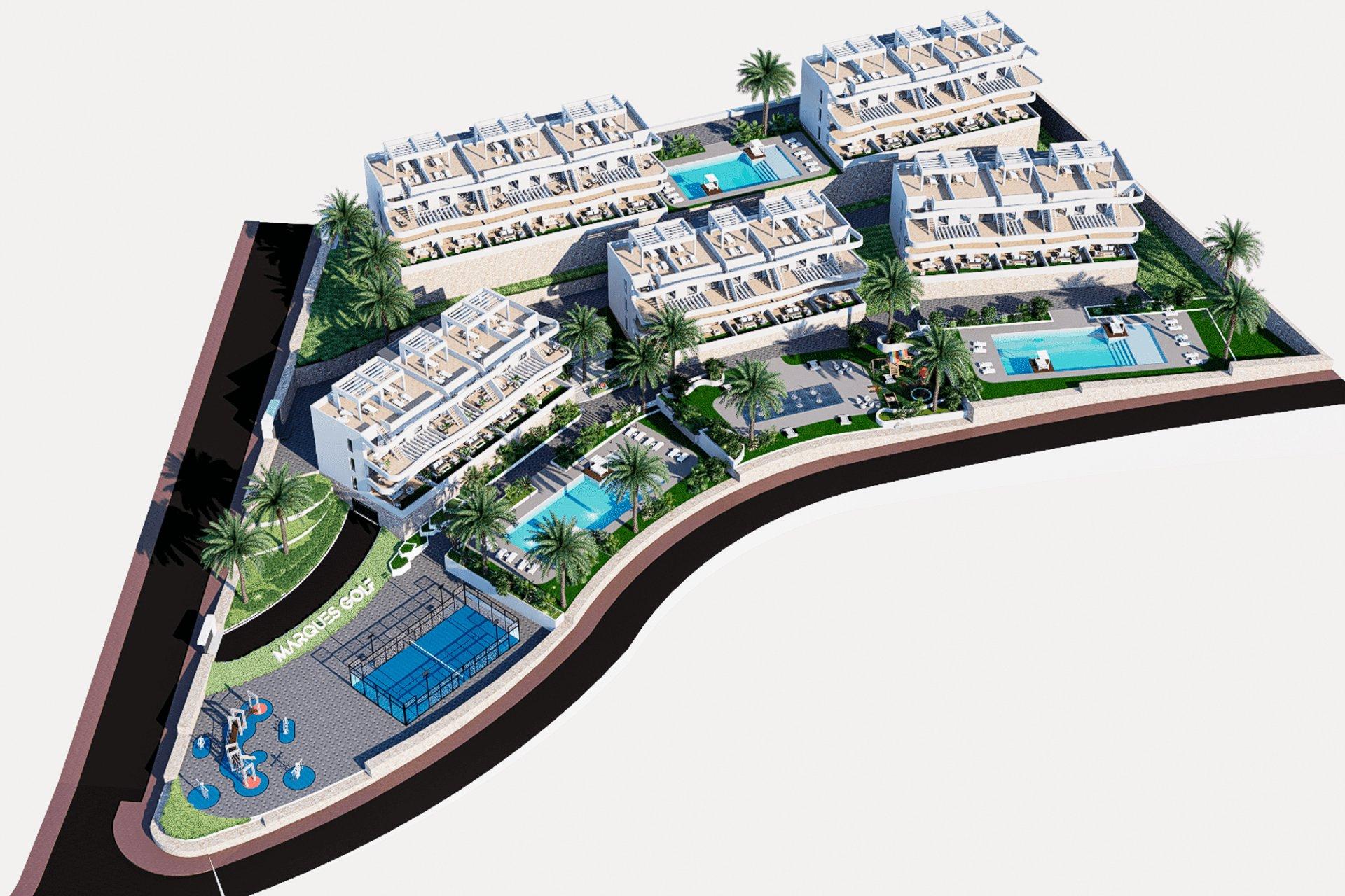 Covered parking area within residential complex, Golf Puig Campana