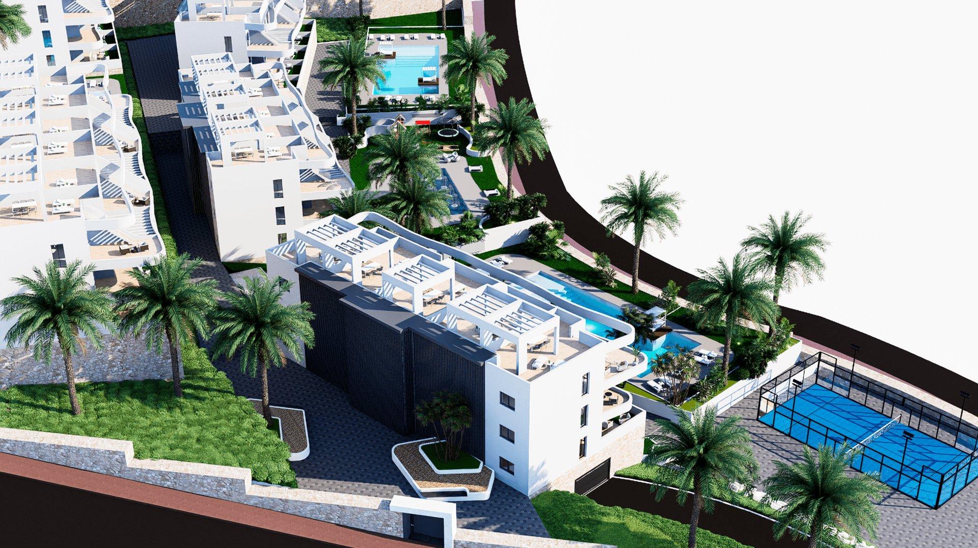 Living room with large windows in 2-bedroom penthouse, Golf Puig Campana, Finestrat