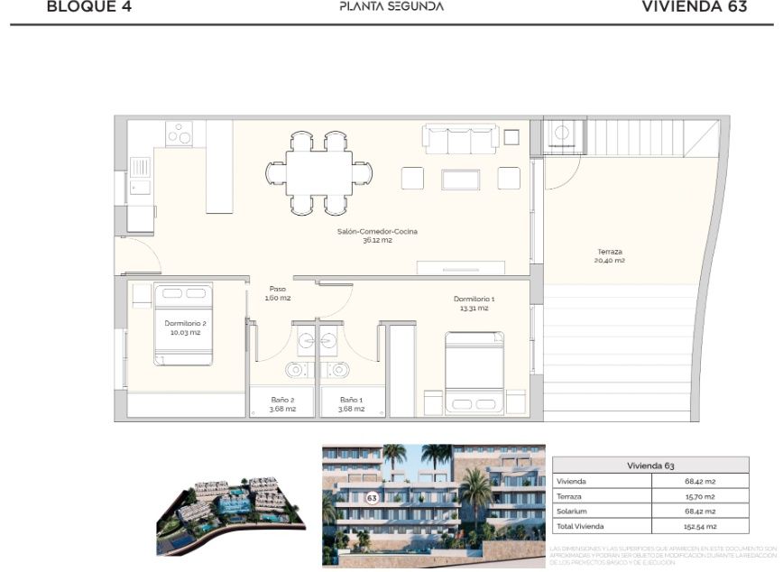 Floor plan of 2-bedroom penthouse showing room layout, Golf Puig Campana