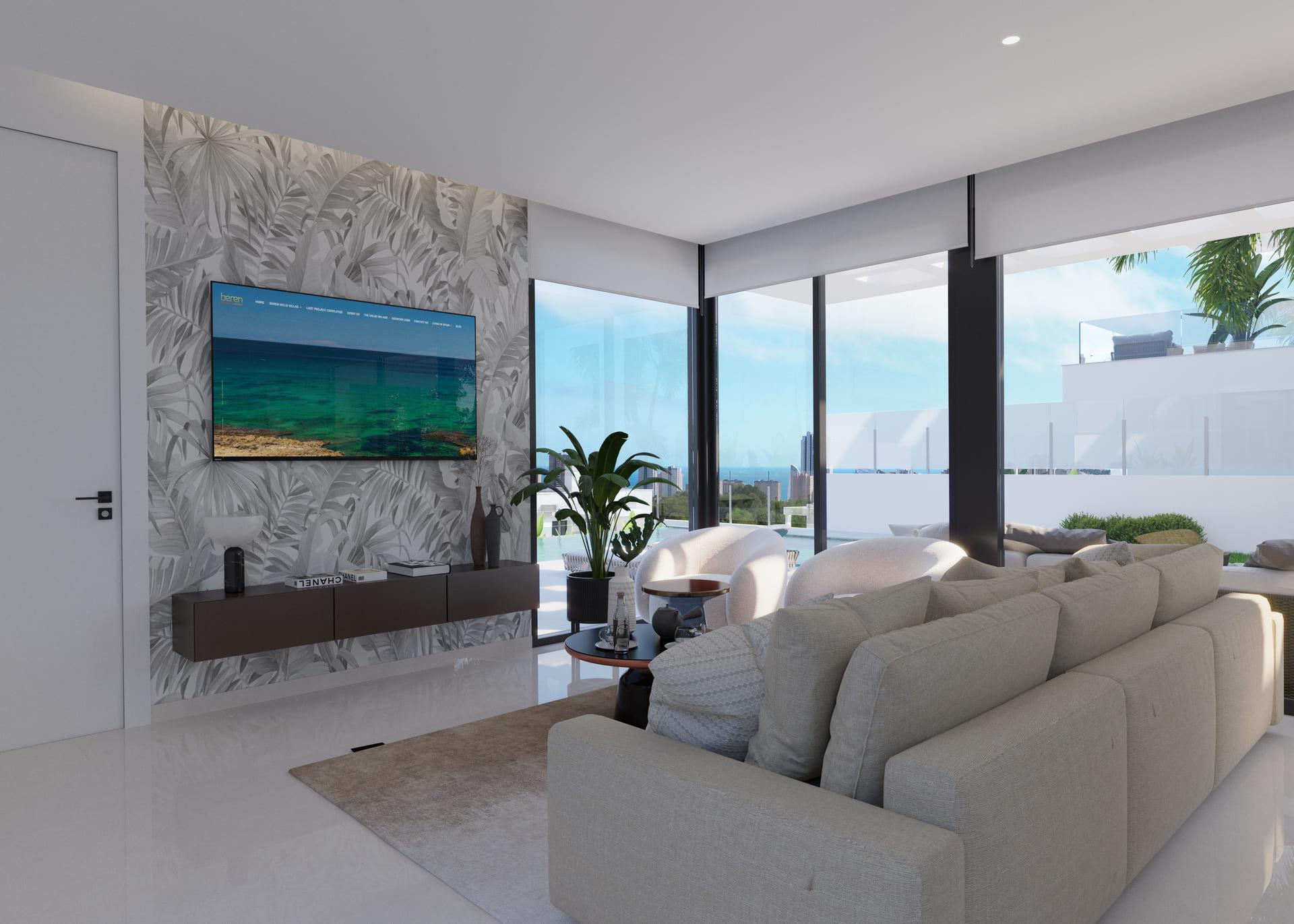Double-glazed window with exterior view in new-build villa, Finestrat Hills