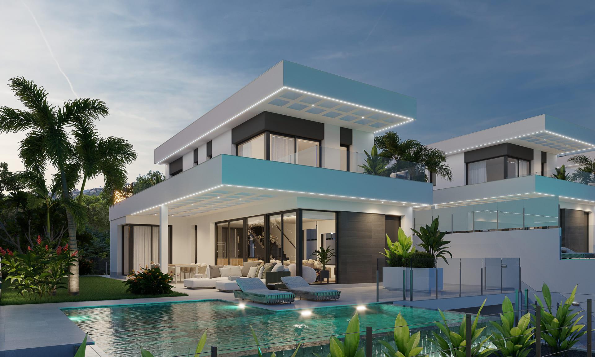Dining area in new-build villa on hillside plot, Finestrat Hills