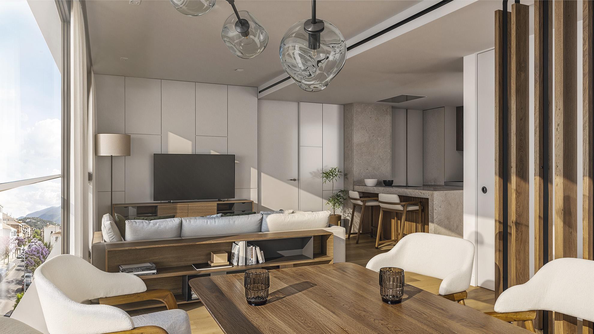 Communal pool area of the new-build development, Costa Del Sol, Estepona