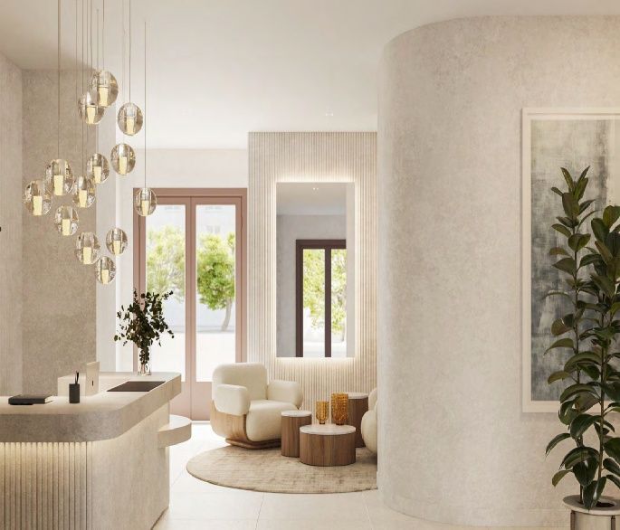 Open-plan living and dining area in 2-bedroom new-build apartment, Parque Central, Estepona