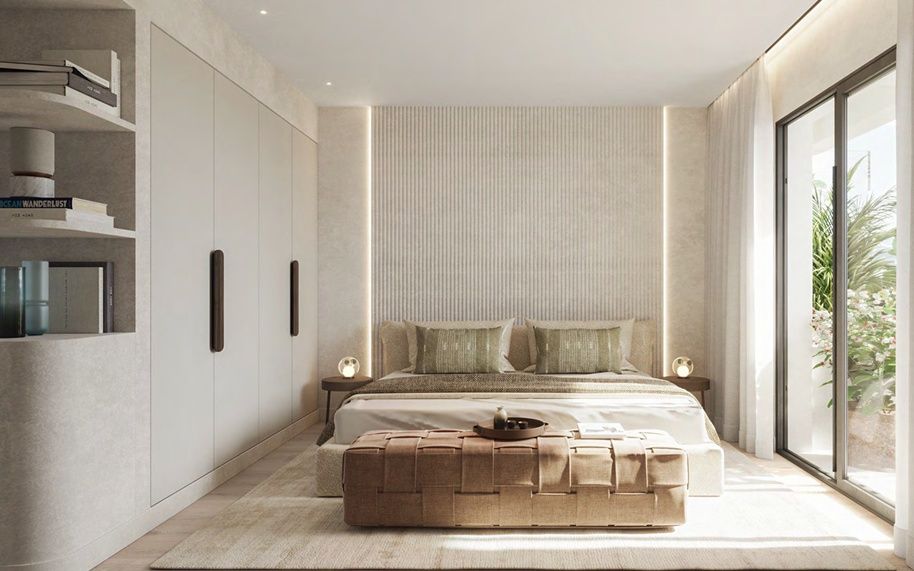 Main bedroom with built-in storage in new-build apartment, Parque Central, Estepona