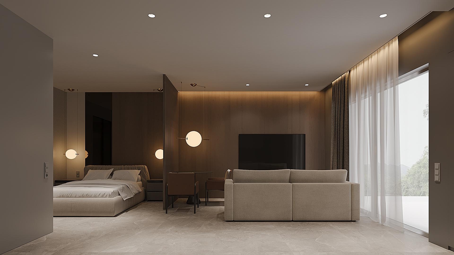 Overview of the open-plan living and dining space