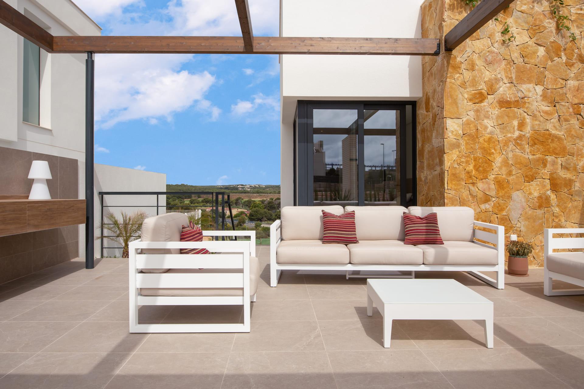 Ground floor exterior and landscaping of new-build villa, Campoamor, Orihuela Costa