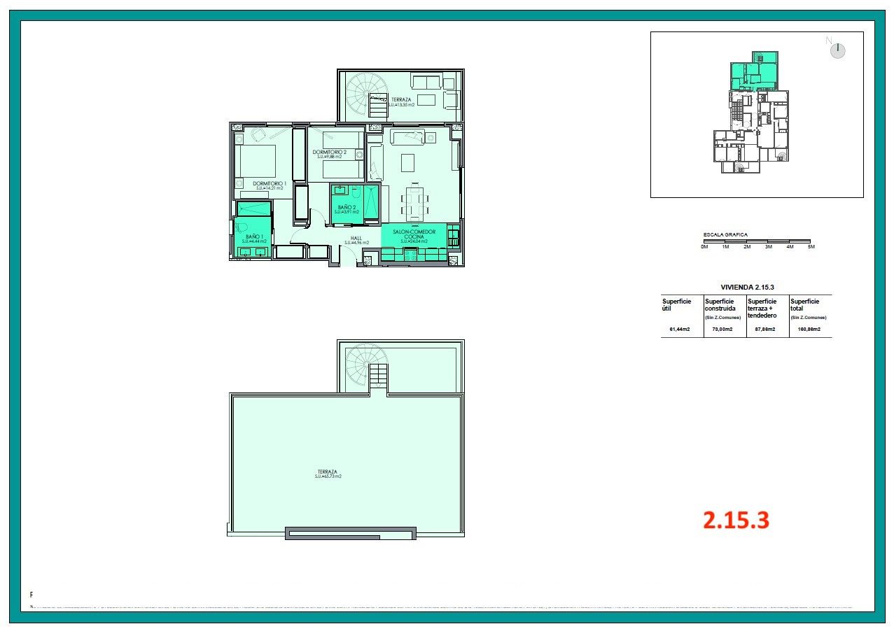 Annotated floor plan of 2-bedroom penthouse, Playa Arenal-Bol, Calpe
