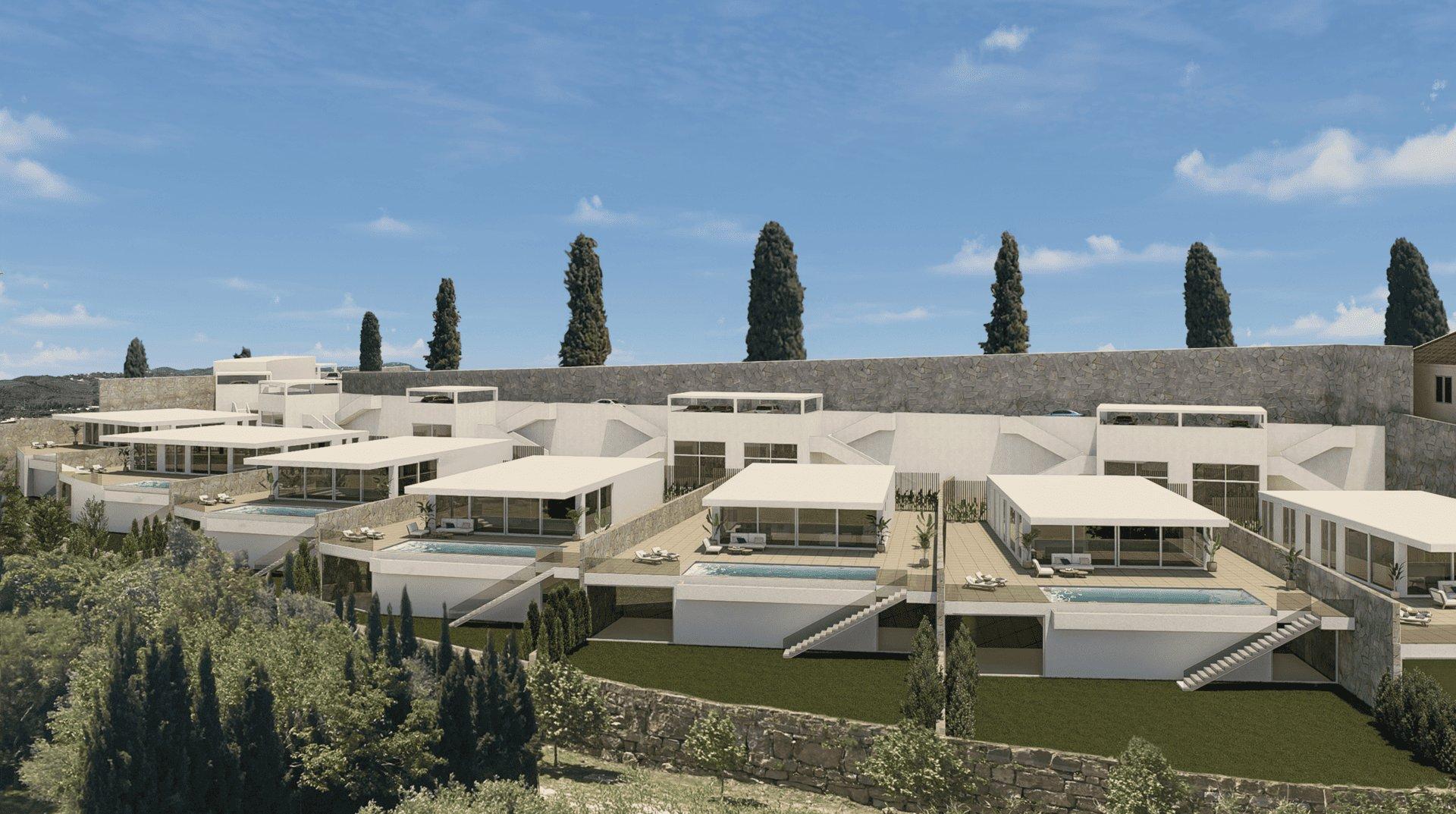Front facade of new-build 4-bedroom villa in Mijas Golf, Mijas