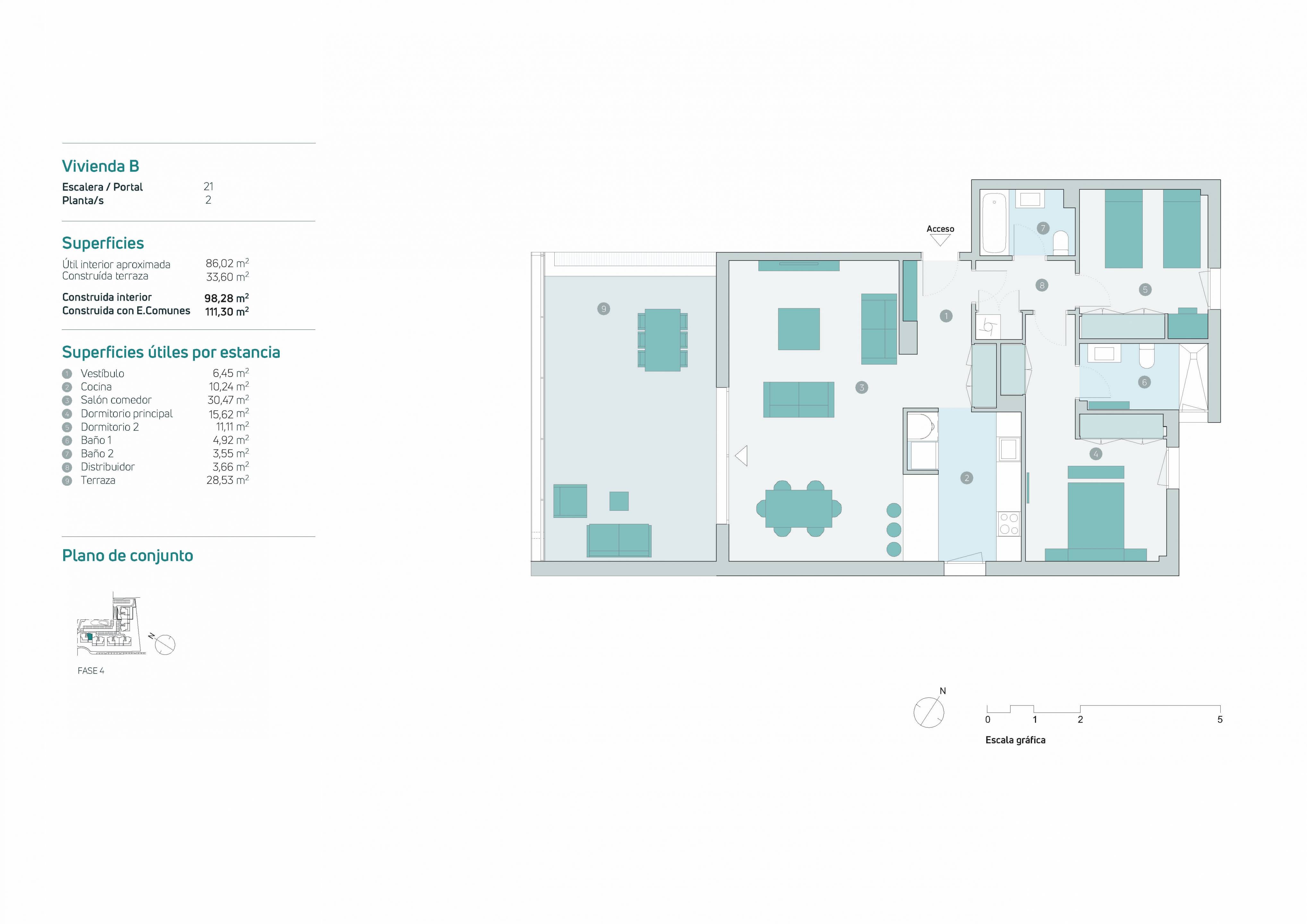Floor plan of 2-bedroom new-build penthouse, Arroyo Vaquero, Estepona