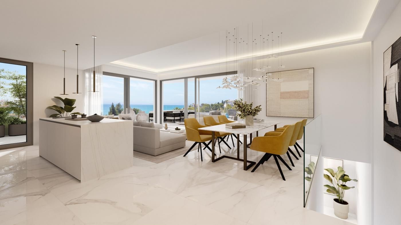 Dining area in open-plan living space, 4-bedroom new-build penthouse, Benalmádena
