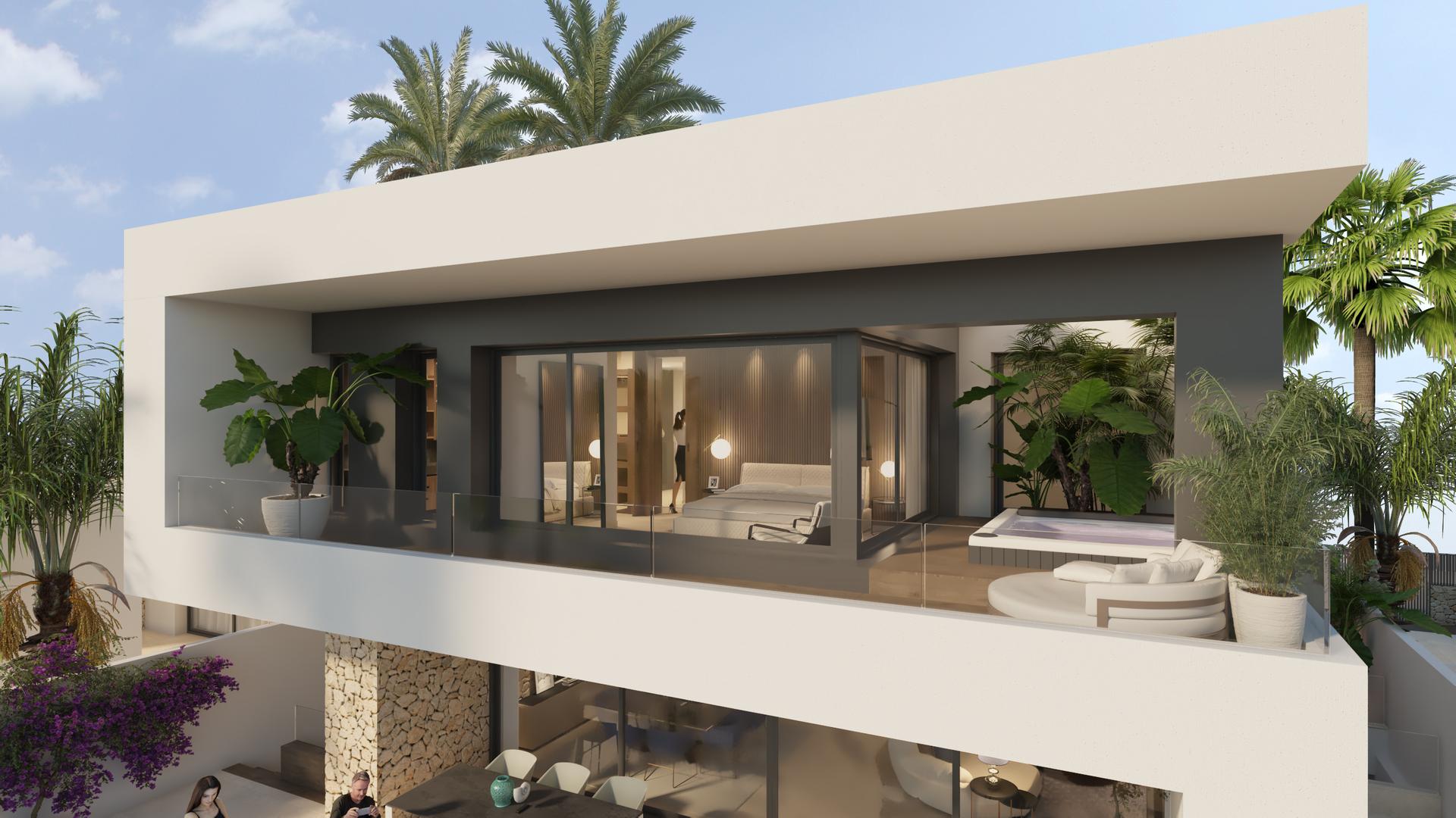 Side elevation of new-build villa showing plot extent, Algorfa