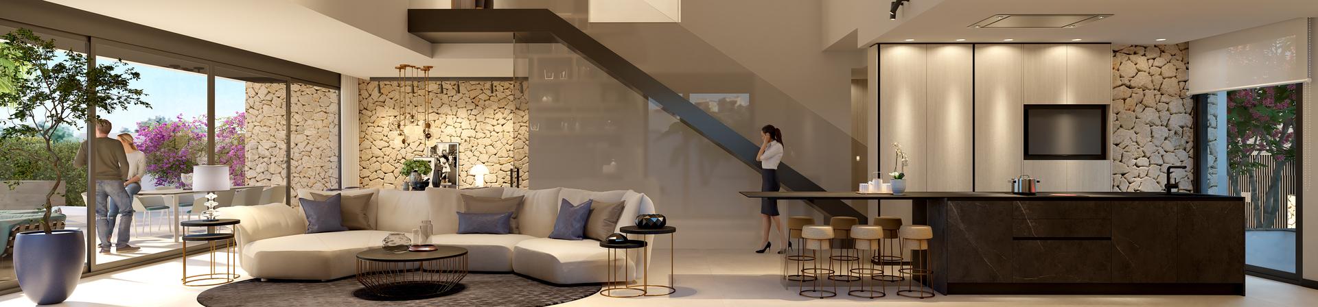 Open-plan living and dining area in 3-bedroom new-build villa, Algorfa