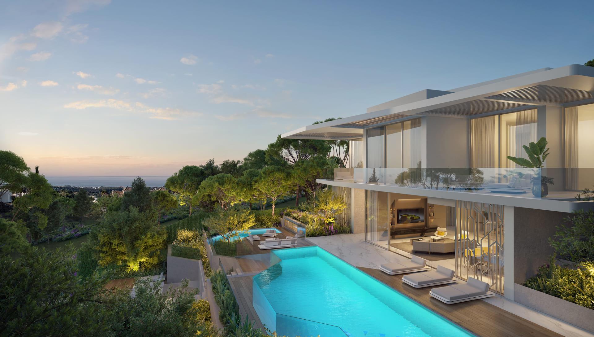 Landscaped private garden of new-build villa on 1,507m2 plot, El Paraíso, Benahavis