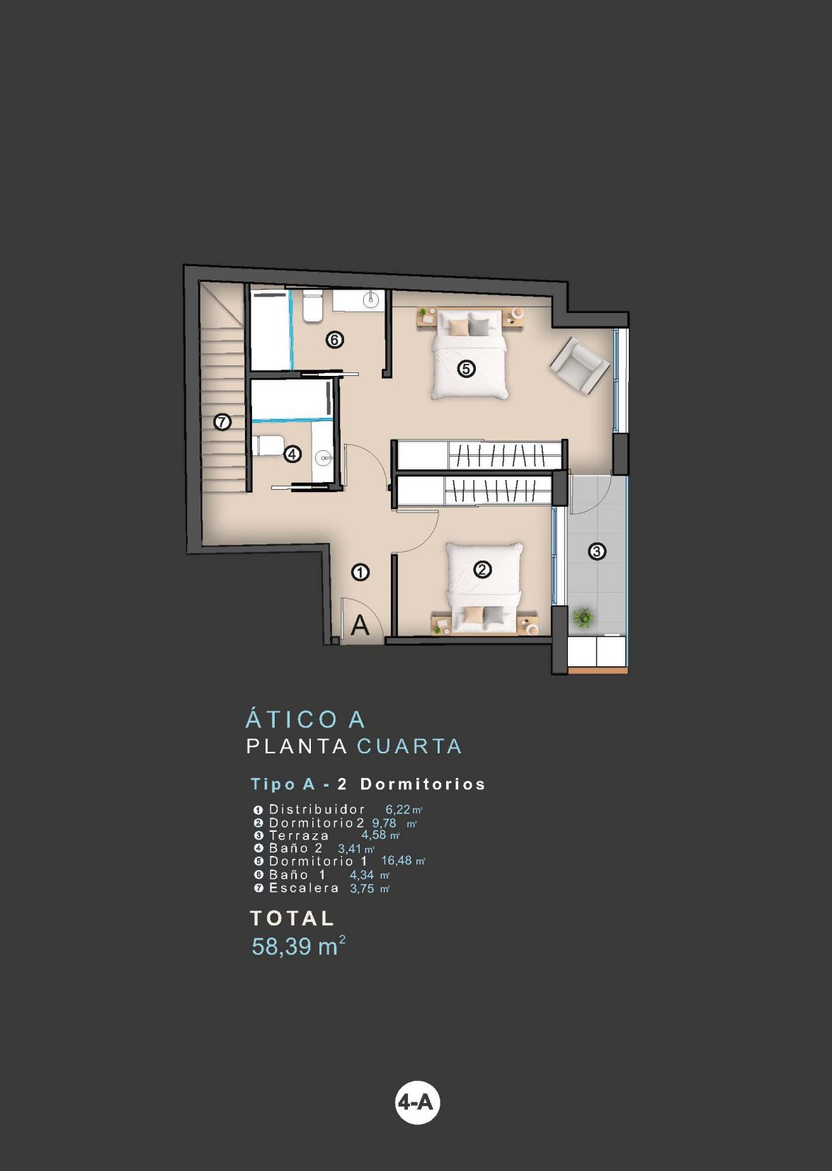 Floor plan of 2-bedroom new-build penthouse, Centro, Torrevieja