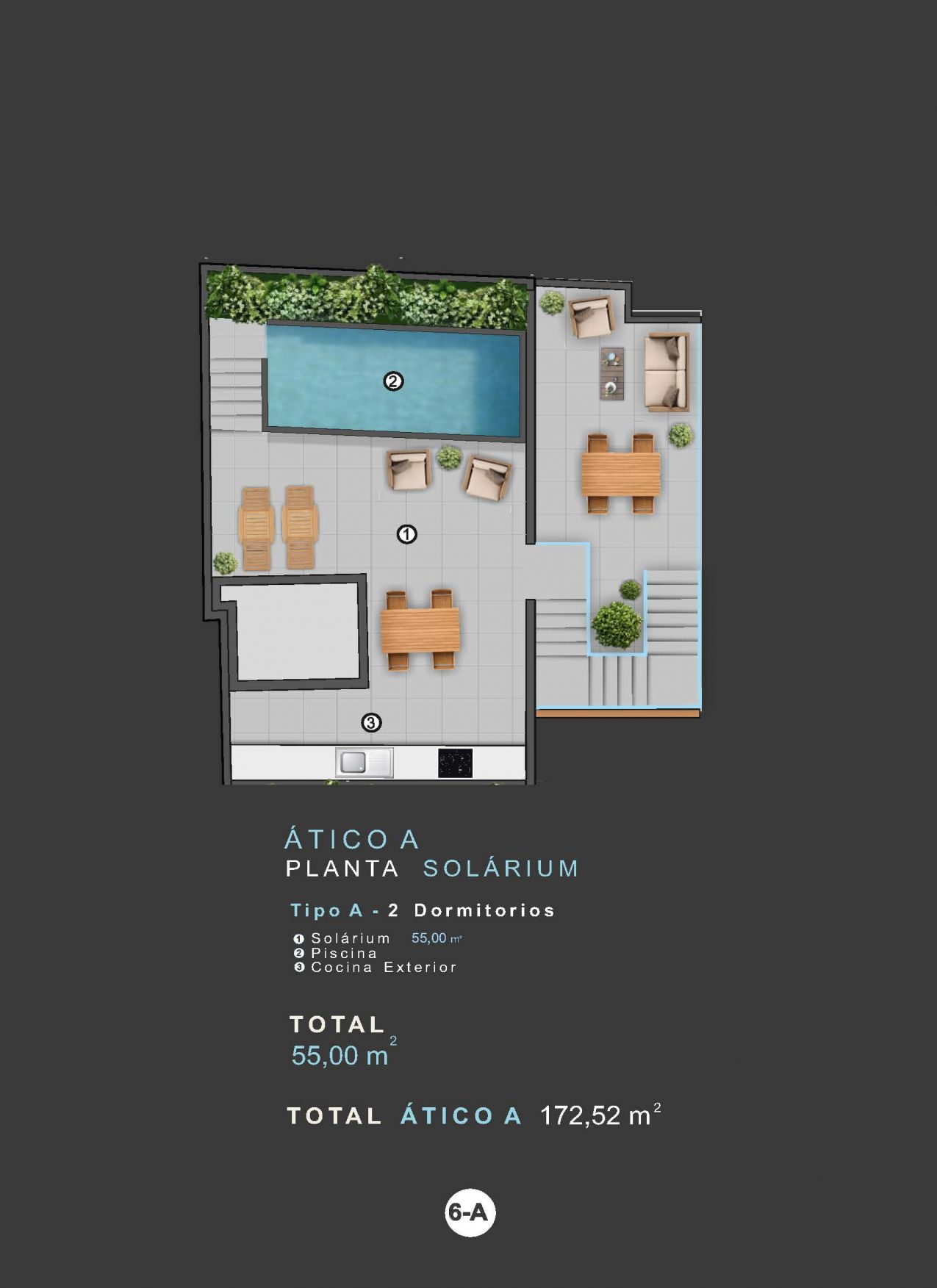 Third floor plan view of 2-bedroom penthouse, Centro, Torrevieja