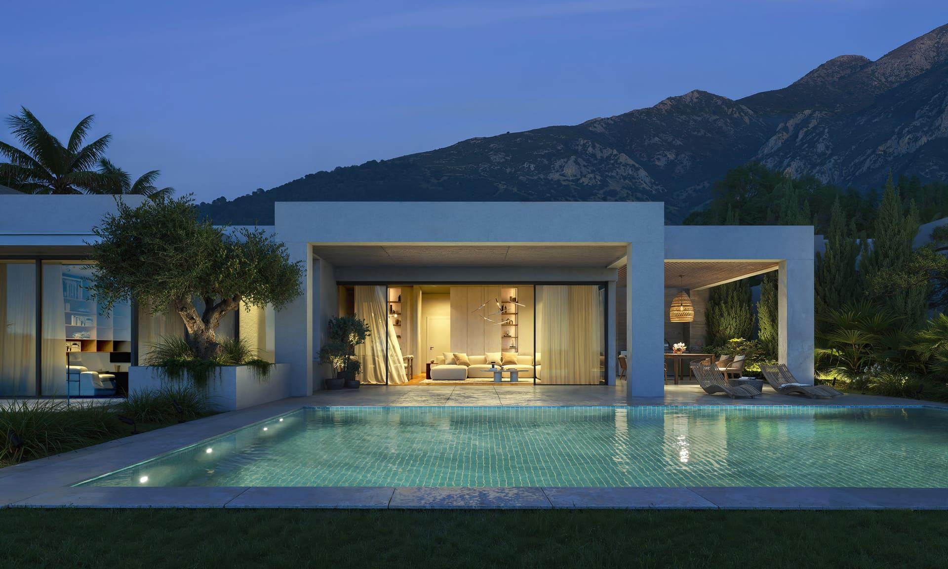 Open-plan living and dining space on ground floor of villa, El Higuerón, Mijas