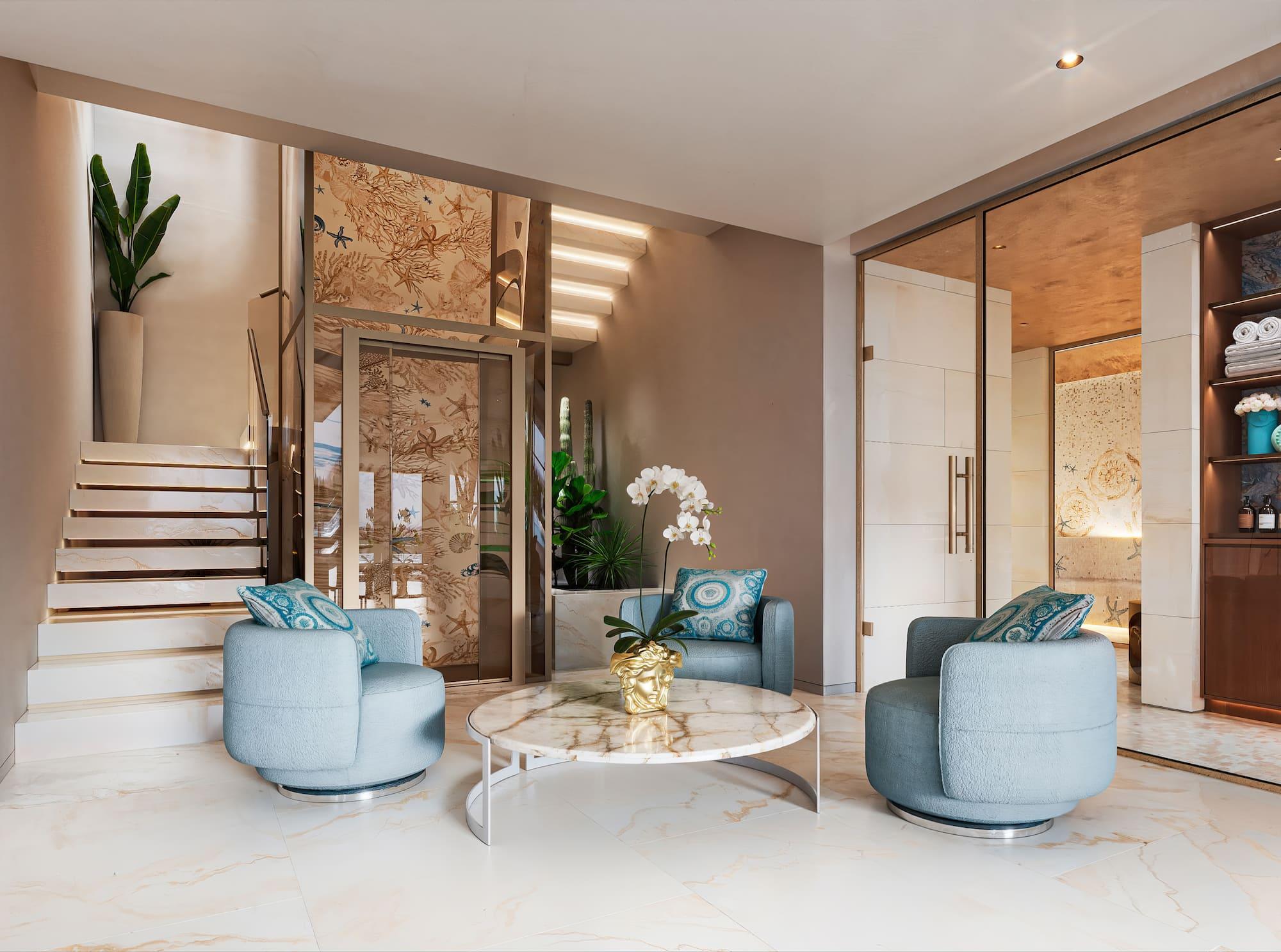 Covered outdoor terrace beside pool in new-build villa, Puerto, Marbella