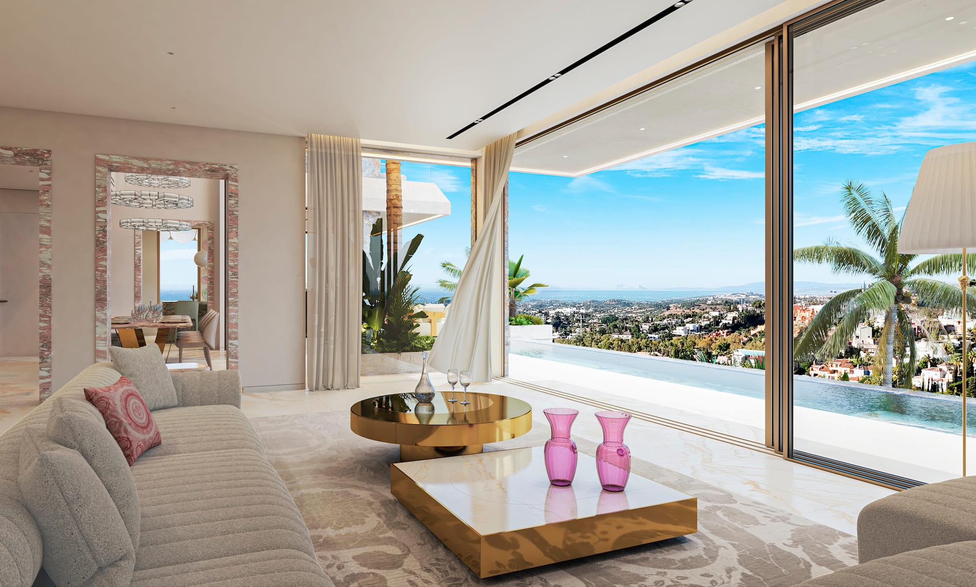 Open-plan kitchen and dining space in new-build villa, Puerto, Marbella