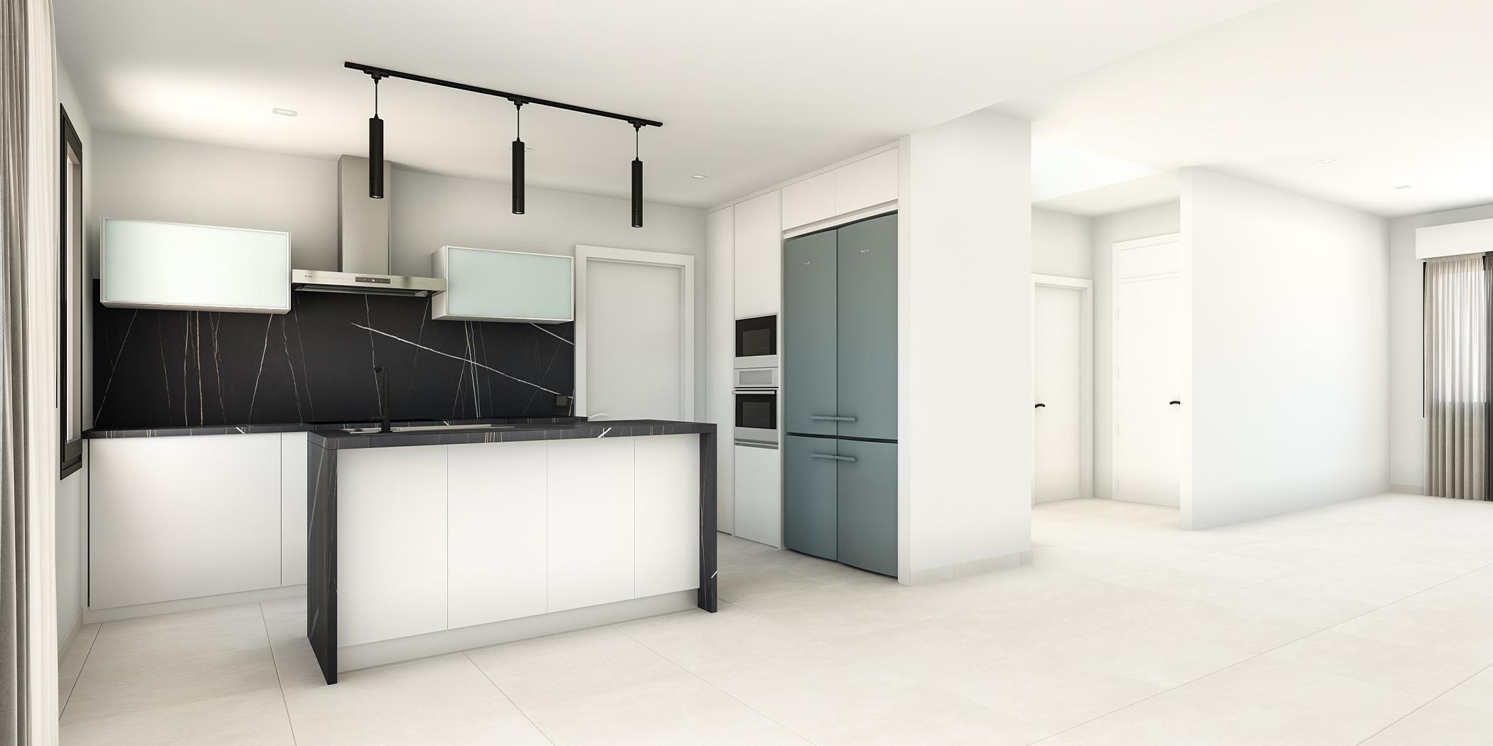 Interior finish detail showing flooring and walls, new-build villa, Tossal Gros, Denia