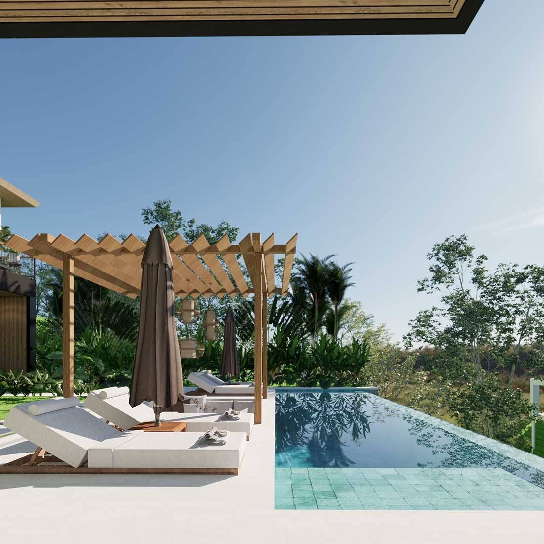 Garden and outdoor space of new-build villa in Tabanan, Bali