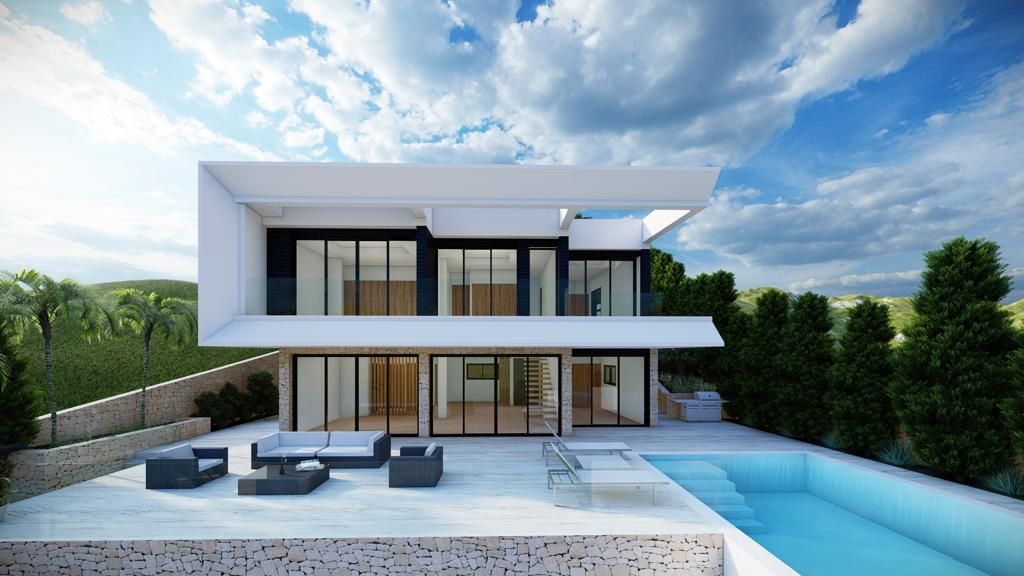 Open-plan living area in 331m2 new-build villa in Altea Hills, Altea
